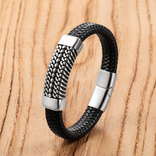 Load image into Gallery viewer, Men's Classic Stainless Steel Leather Bracelet