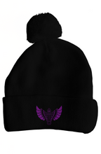 Load image into Gallery viewer, Purp Egyptian Wings pom pom beanie