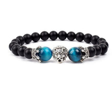 Load image into Gallery viewer, Antique Silver Lion-Head Agate Buddha Bead Bracelet