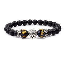 Load image into Gallery viewer, Antique Silver Lion-Head Agate Buddha Bead Bracelet