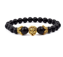 Load image into Gallery viewer, Antique Silver Lion-Head Agate Buddha Bead Bracelet
